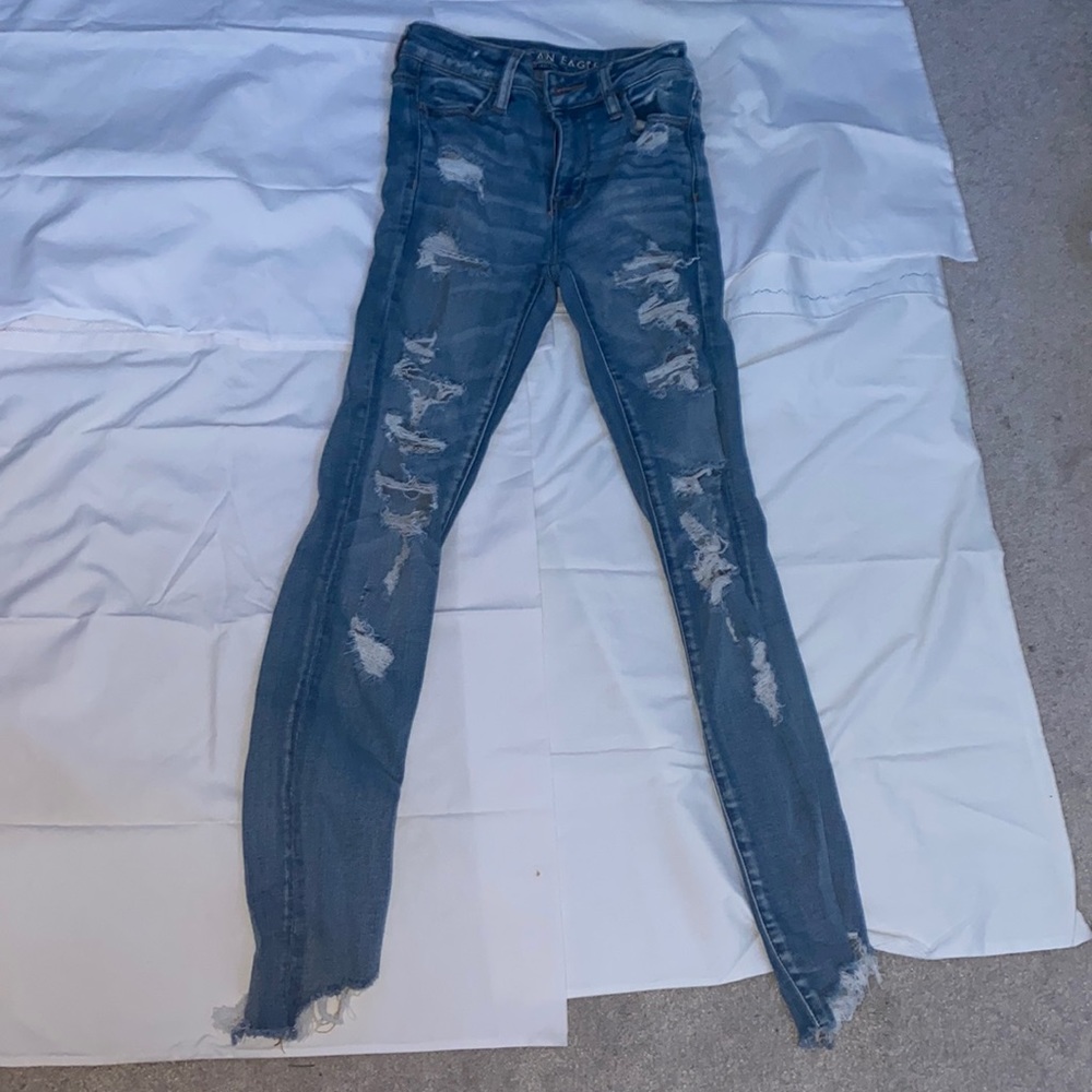 American Eagle Ripped Blue Jeans Size 0 Regular
